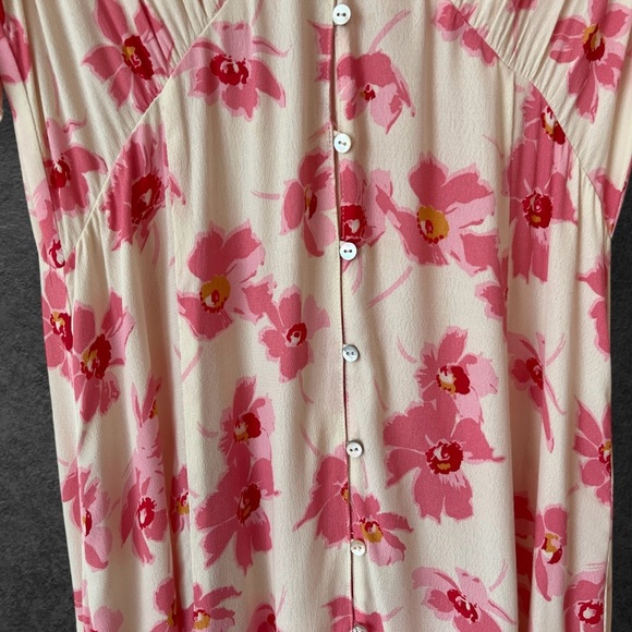 Zara Yellow Pink Floral Button Front Puff Sleeve Midi Dress Size M - Picture 8 of 16